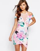Ginger Fizz Asymmetric Print Body-conscious Dress - White Multi