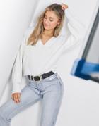 Asos Design V Neck Blouson Sleeve Sweater-white