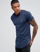Religion T-shirt With Curved Hem And Blanket Stitch Detail - Navy