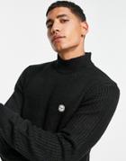 Le Breve Heavy Ribbed Turtleneck Sweater In Black