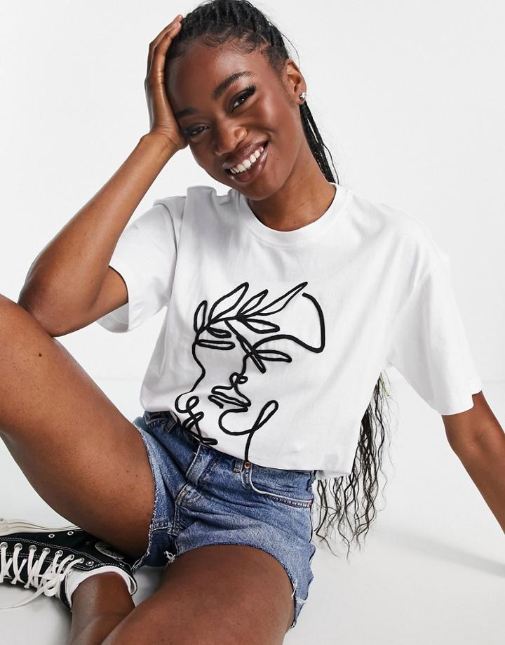 Urban Revivo Line Print T-shirt In White