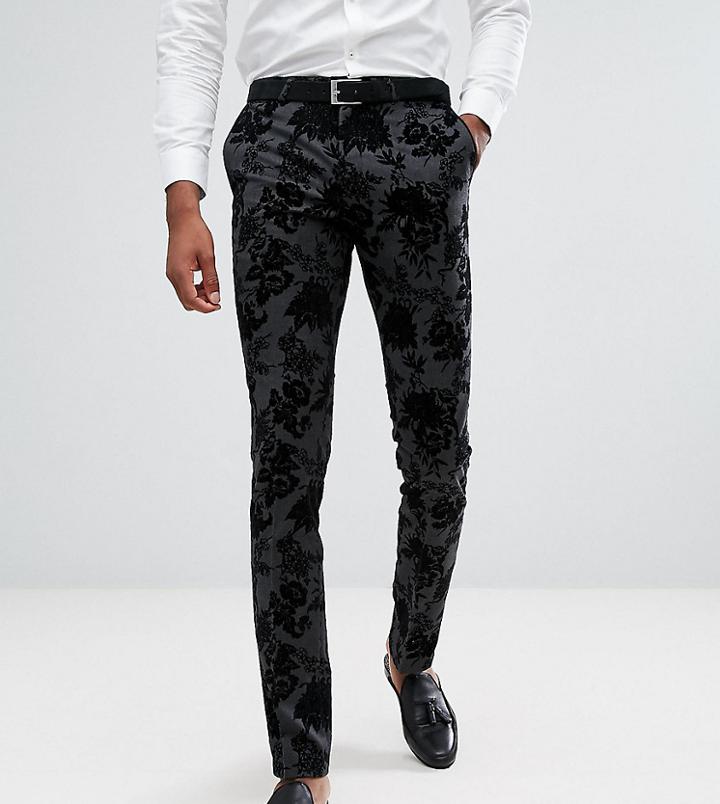 Noose & Monkey Tall Super Skinny Suit Pants In Flocking - Black