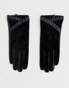 Barney's Originals Real Leather And Suede Mix Gloves With Frill Detail-black