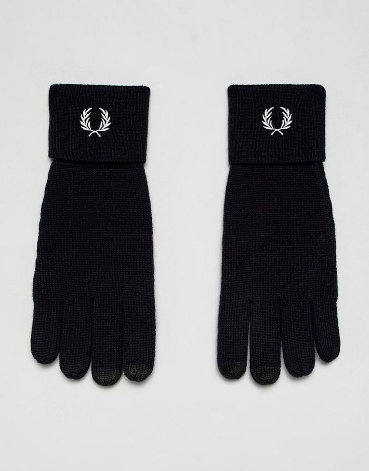 Fred Perry Merino Wool Logo Gloves In Navy - Navy