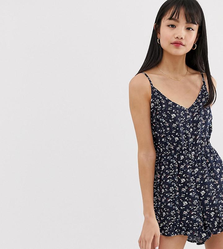 Brave Soul Petite Joanna Romper In Ditsy Floral Print-navy