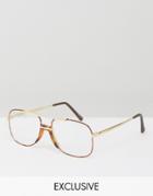 Reclaimed Vintage Inspired Aviator Clear Lens Glasses In Brown - Brown