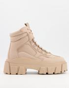 Asos Design Lace Up Boot In Beige Faux Nubuck With Chunky Sole-neutral