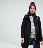 Asos Design Maternity Zip Through Coat With Hood-black