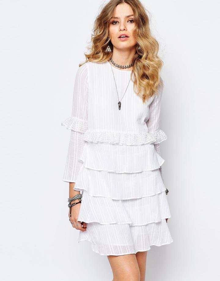 Stevie May Multi Layer Longsleeve Dress In White - White