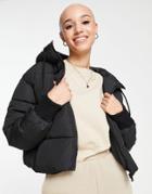 Monki Amber Recycled Short Padded Jacket With Hood In Black