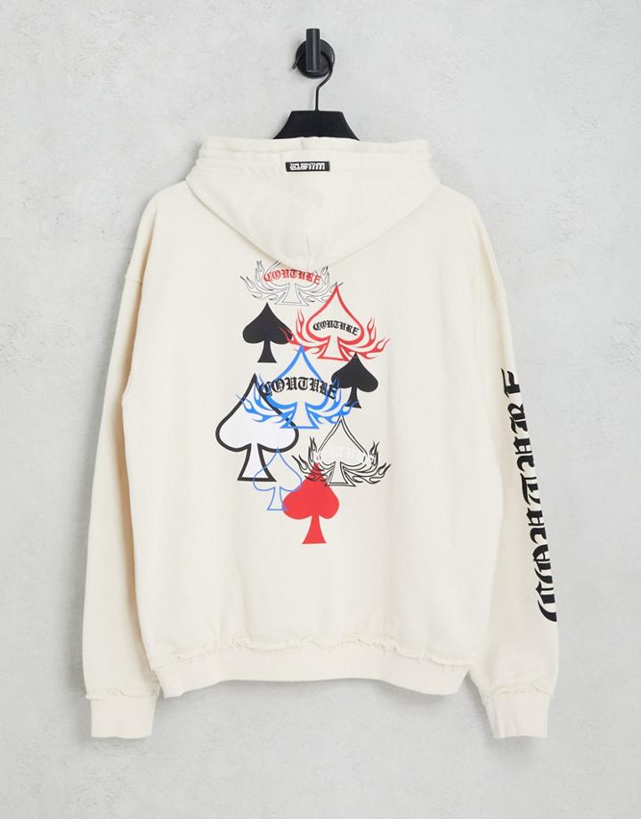 The Couture Club Oversized Hoodie In Off White With Embroidered Spade Patches