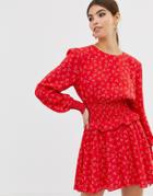 Finders Keepers Long Sleeve Flippy Dress In Ditsy Print - Red