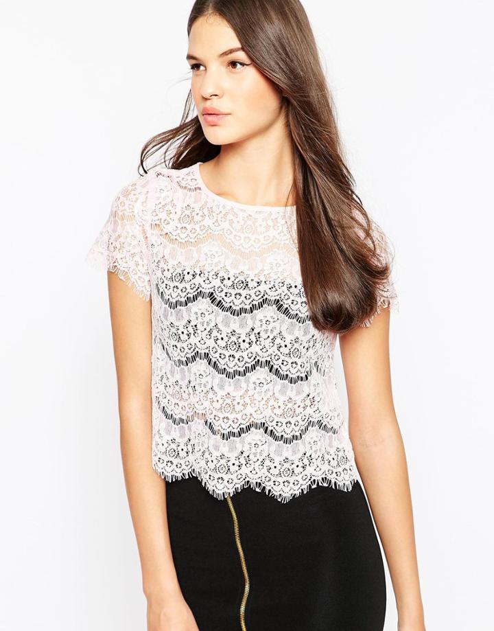 Ax Paris Crop Top In Eyelash Lace - Pink