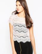 Ax Paris Crop Top In Eyelash Lace - Pink