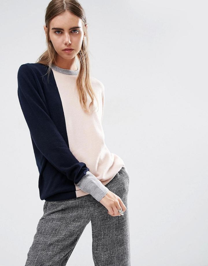 Asos White 100% Cashmere Crew Neck Sweater In Color Block - Multi