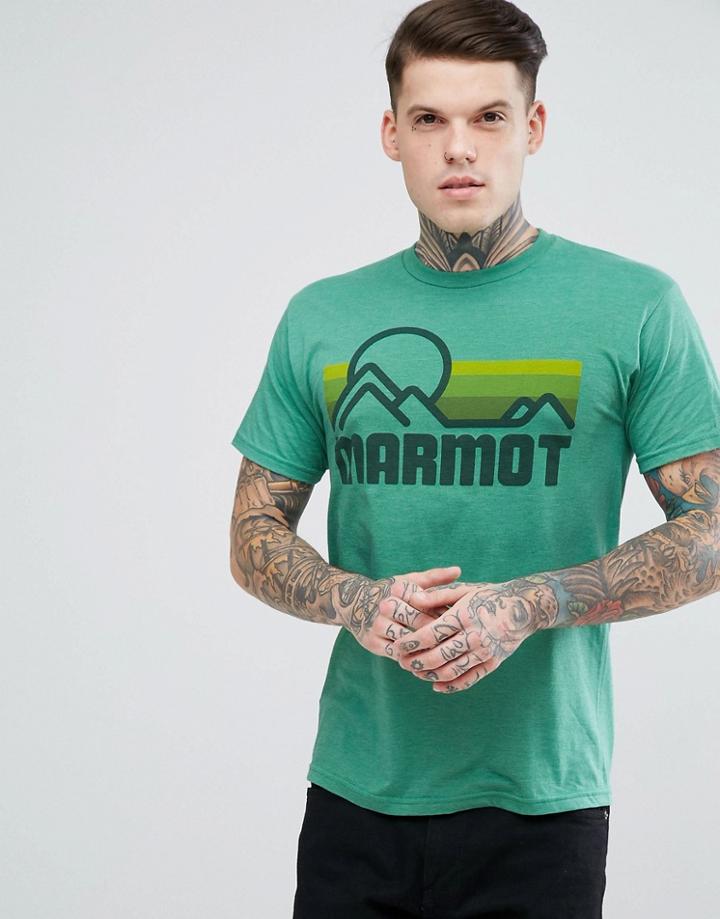 Marmot Coastal Retro Logo T-shirt In New Green Marl - Green