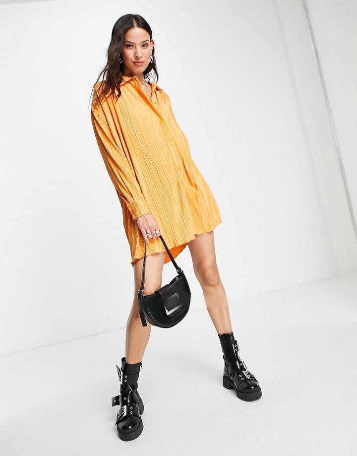 4th & Reckless Plisse Shirt Dress In Cinnamon-brown