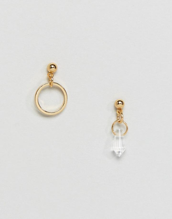 Asos Mismatch Mini Hoop And Shard Drop Earrings - Gold