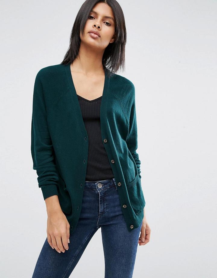 Asos Boyfriend Cardigan In Cashmere Mix - Green