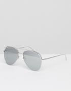 Asos Aviator Sunglasses With Brow Detail And Mirror Lens - Silver