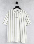 Only & Sons Cotton Oversize T-shirt In White With Green Vertical Stripe - White
