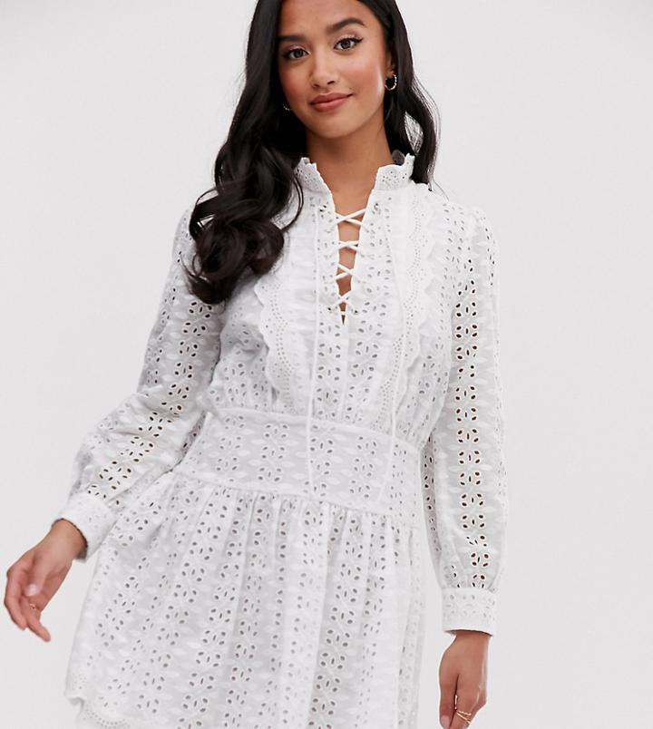 Asos Design Petite Tiered Broderie Mini Dress - White