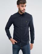 Farah Oxford Shirt With Black Weft Slim Fit In Navy - Navy