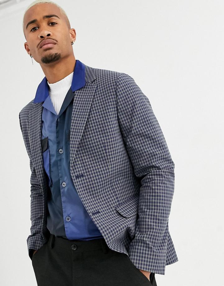 Asos Design Wedding Casual Fit Seersucker Blazer In Navy With Check