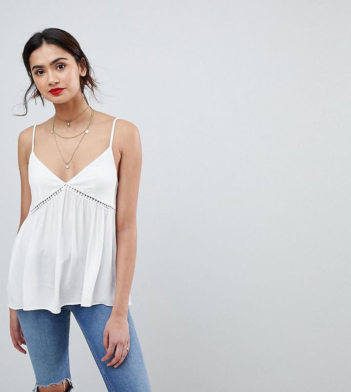 Asos Design Tall Crinkle Cami With Lace Insert - White
