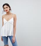 Asos Design Tall Crinkle Cami With Lace Insert - White