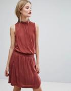 Gestuz Waisted High Neck Dress - Red