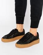 Puma Platform Sneakers In Black Croc Effect - Black