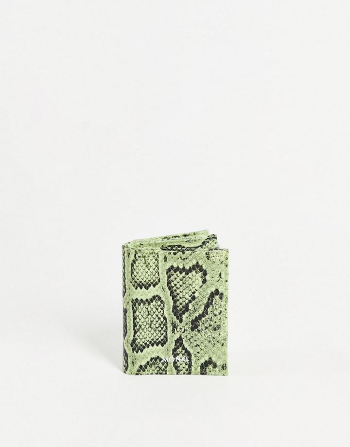 Monki Britta Faux Snake Wallet In Green
