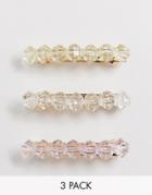 Asos Design Pack Of 3 Hair Clips With Plastic Gem Beads-gold