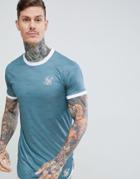Siksilk Silk T-shirt With Curved Hem In Teal - Blue