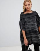 Qed London Roll Neck Poncho Sweater - Black