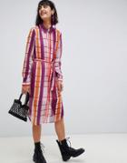 Pieces Sheer Check Shirt Dress - Multi