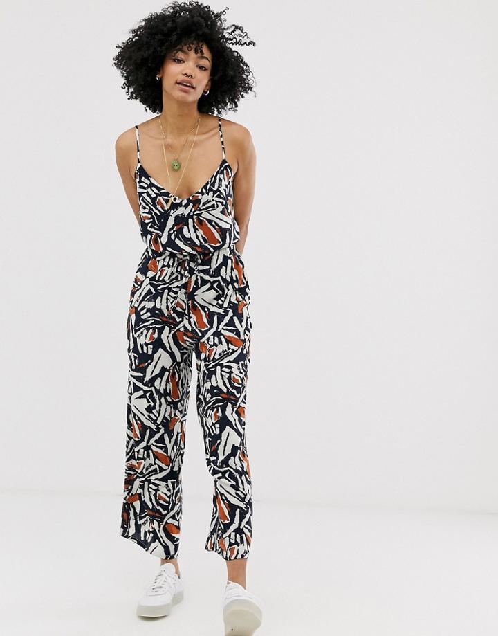 Weekday Printed Wide Leg Pants With Elastic Waist In Navy-multi