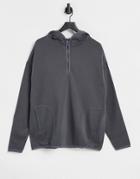Asos Design Hoodie With Half Zip And Side Slits In Washed Black-grey