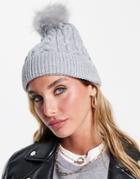 French Connection Cable Knit Pom Pom Beanie In Gray