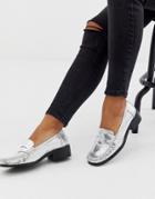Asos Design Marley 90's Leather Flat Loafers In Silver