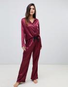 Bluebella Claudia Long Shirt And Trouser Pyjama Set In Red - Red