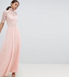 John Zack Tall High Neck Cutwork Lace Top Maxi Dress - Pink
