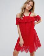 Missguided Cold Shoulder Lace Shift Dress - Red
