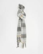 Asos Design Wool Mix Long Fluffy Scarf In Camel And Gray Check-multi