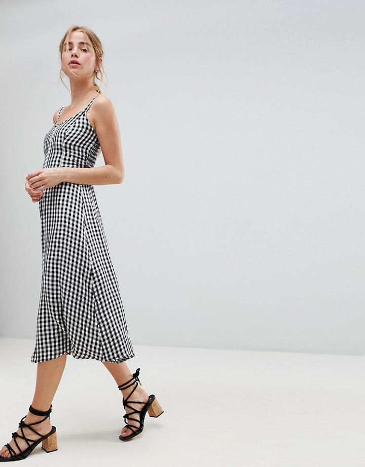Hollister 90's Button Thru Gingham Midi Dress - Multi