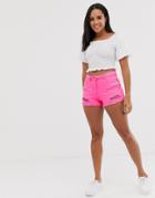 Parisian Distressed Denim Shorts In Neon Pink - Pink