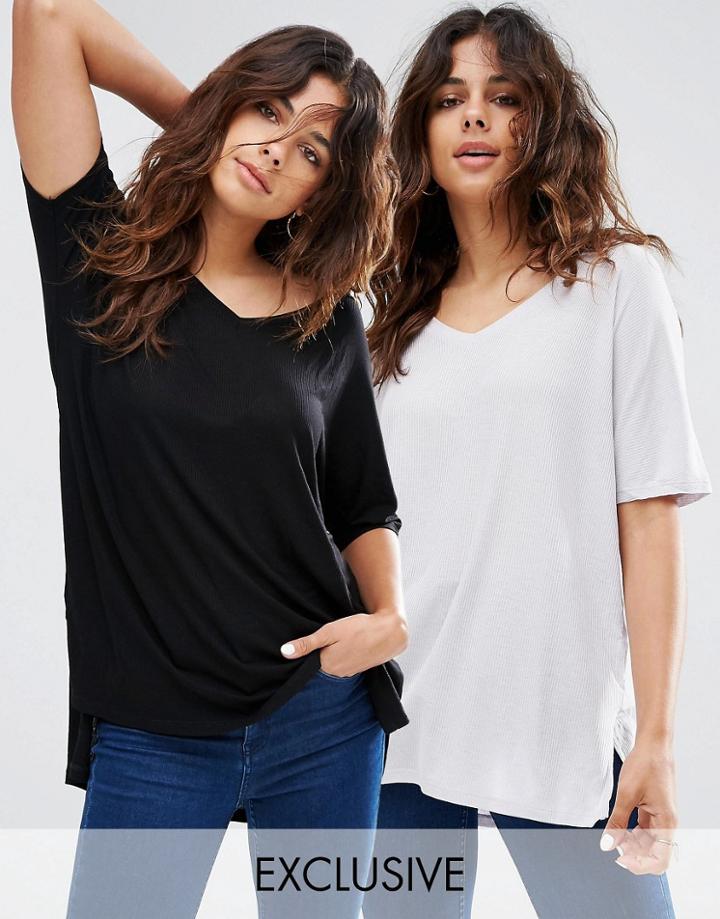 Asos V Neck Oversized Slouchy Rib 2 Pack - Gray