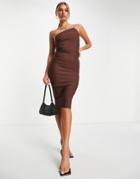 Vesper Cut Out Side Mini Dress With Slit In Chocolate-brown