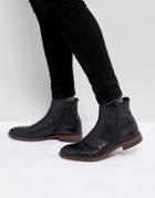 Asos Chelsea Boots In Black Leather With Texture And Zip Detail - Black